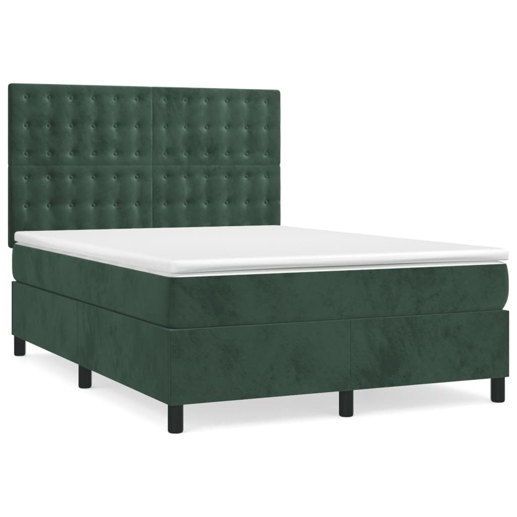vidaXL Κρεβάτι Boxspring με Στρώμα Σκούρο Πράσινο 140x200εκ. Βελούδινο
