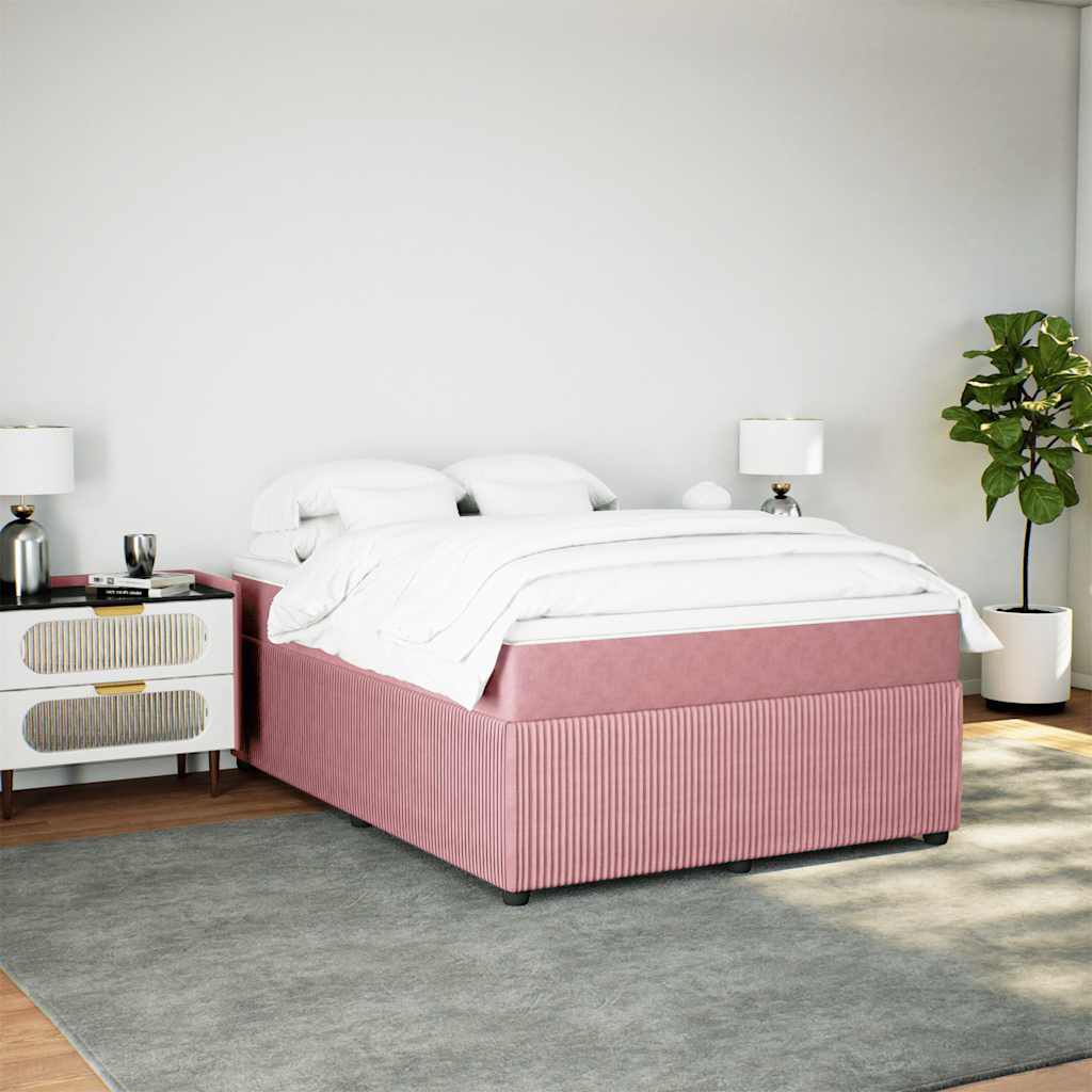vidaXL Κρεβάτι Boxspring με Στρώμα Ροζ 140x200 εκ. Βελούδινο