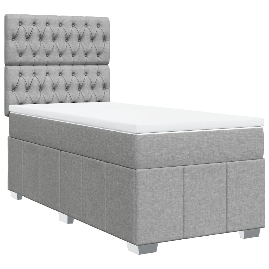 vidaXL Κρεβάτι Boxspring με Στρώμα Ανοιχτό Γκρι 90x200 εκ. Υφασμάτινο