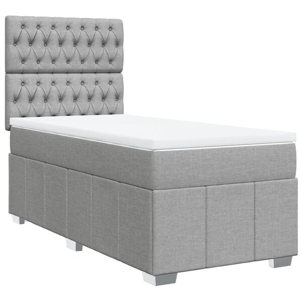 vidaXL Κρεβάτι Boxspring με Στρώμα Ανοιχτό Γκρι 90x200 εκ. Υφασμάτινο