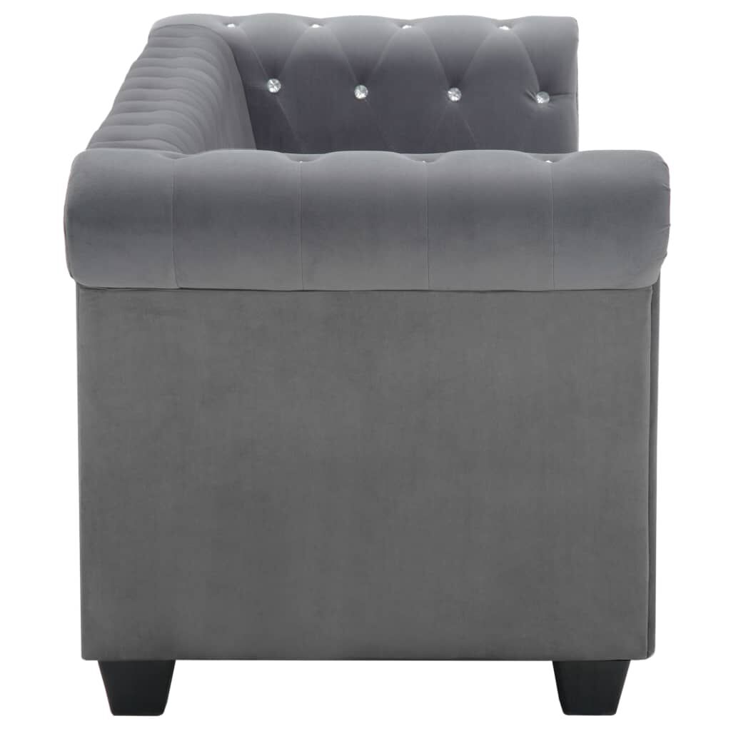 vidaXL Καναπές Τριθέσιος Chesterfield Γκρι 199 x 75 x 72 εκ. Βελούδο