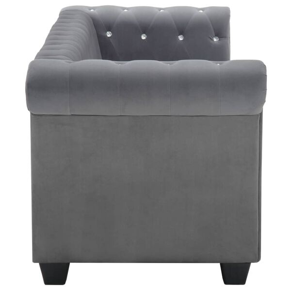 vidaXL Καναπές Τριθέσιος Chesterfield Γκρι 199 x 75 x 72 εκ. Βελούδο