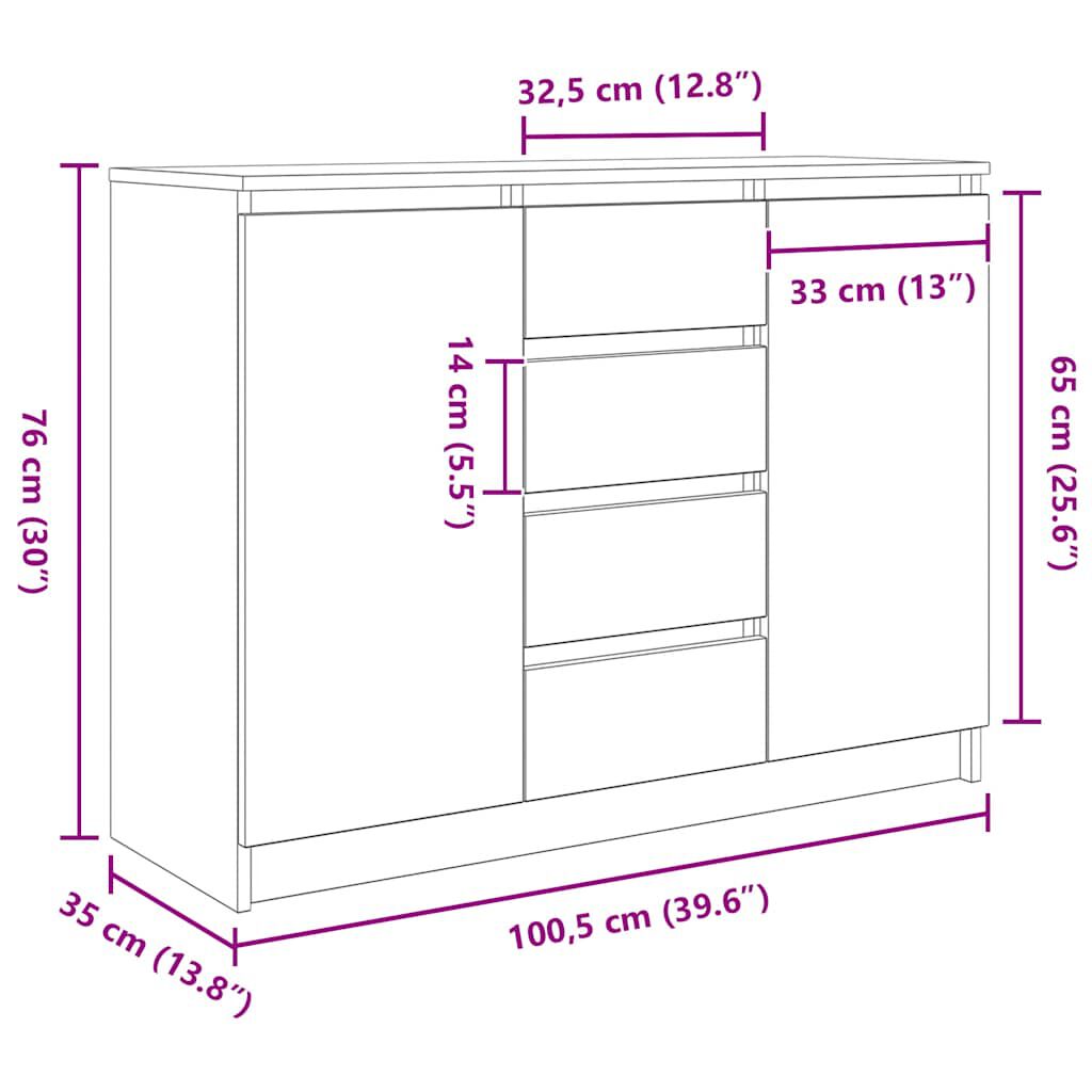 vidaXL Συρταριέρα με Συρτάρια Sonoma Δρυς 100,5x35x76 εκ. Επεξ. Ξύλο