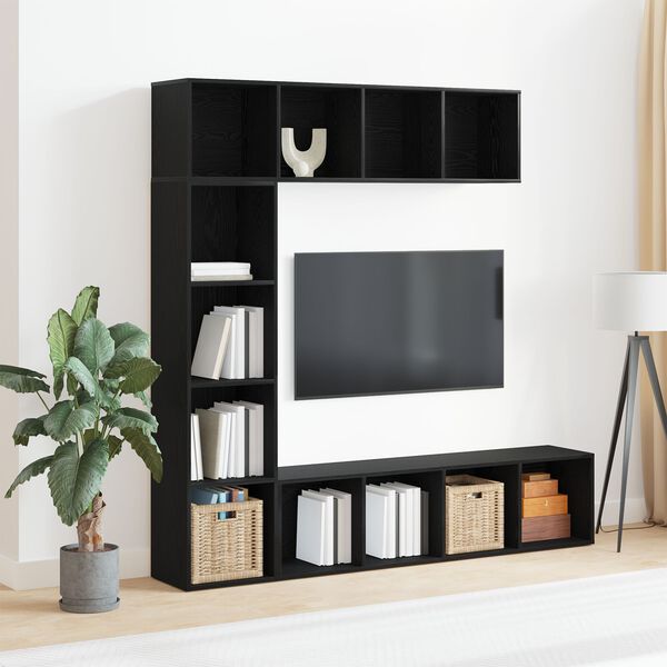 vidaXL Βιβλιοθήκη 3 pcs Μαύρη Οξυά 36 x 30 x 143 cm Επεξεργασμένο ξύλο