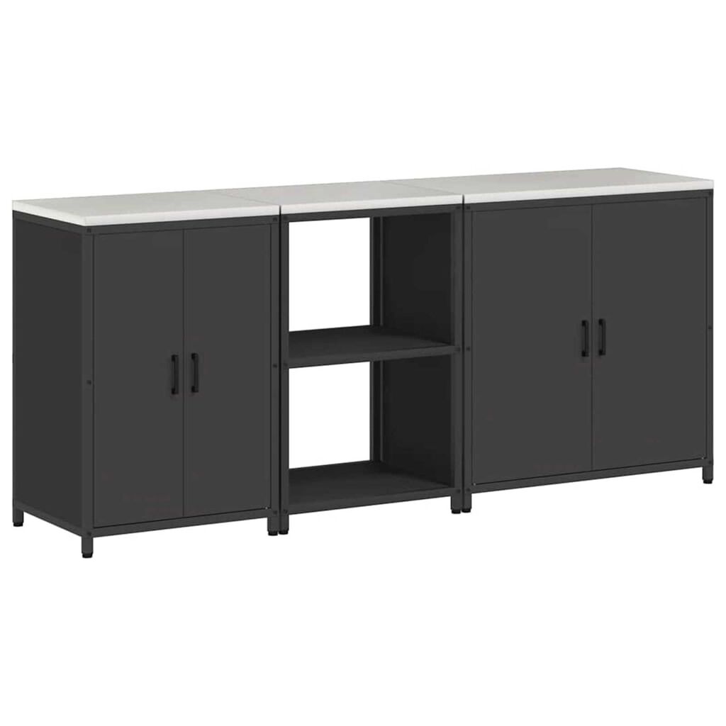 vidaXL Σετ Αποθήκευσης Κουζίνας με ράφι 3 pcs Μαύρο 210 x 50 x 92 εκ