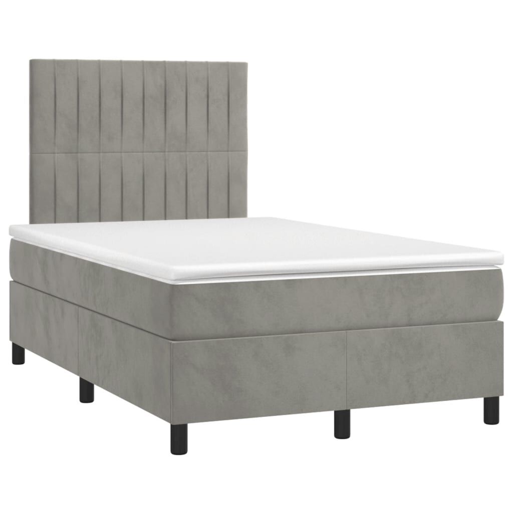 vidaXL Κρεβάτι Boxspring με Στρώμα Ανοιχτό Γκρι 120x190 εκ. Βελούδινο