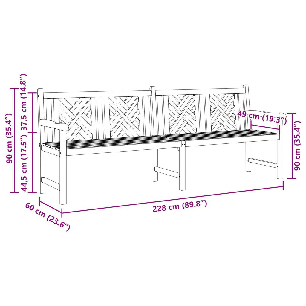 vidaXL Παγκάκι κήπου Καφέ 228 x 60 x 90 εκ Μασίφ ξύλο teak