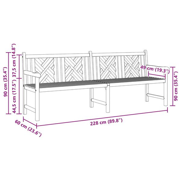 vidaXL Παγκάκι κήπου Καφέ 228 x 60 x 90 εκ Μασίφ ξύλο teak