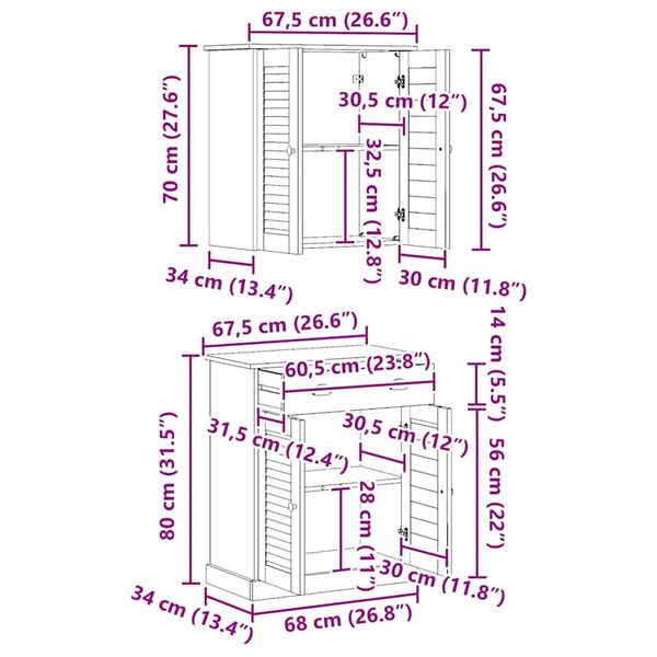 vidaXL Σετ Επίπλων Μπάνιου με συρτάρι 2 pcs Καφέ 67.5 x 34 x 80 εκ.