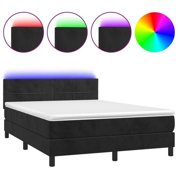 vidaXL &Kappa;&rho;&epsilon;&beta;ά&tau;&iota; Boxspring &mu;&epsilon; &Sigma;&tau;&rho;ώ&mu;&alpha; & LED &Mu;&alpha;ύ&rho;&omicron; 140x190 &epsilon;&kappa;. &Beta;&epsilon;&lambda;&omicron;ύ&delta;&iota;&nu;&omicron;