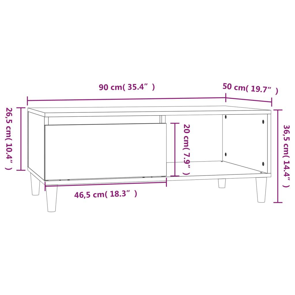 vidaXL Τραπεζάκι Σαλονιού Γυαλ. Λευκό 90x50x36,5 εκ. Επεξεργ. Ξύλο