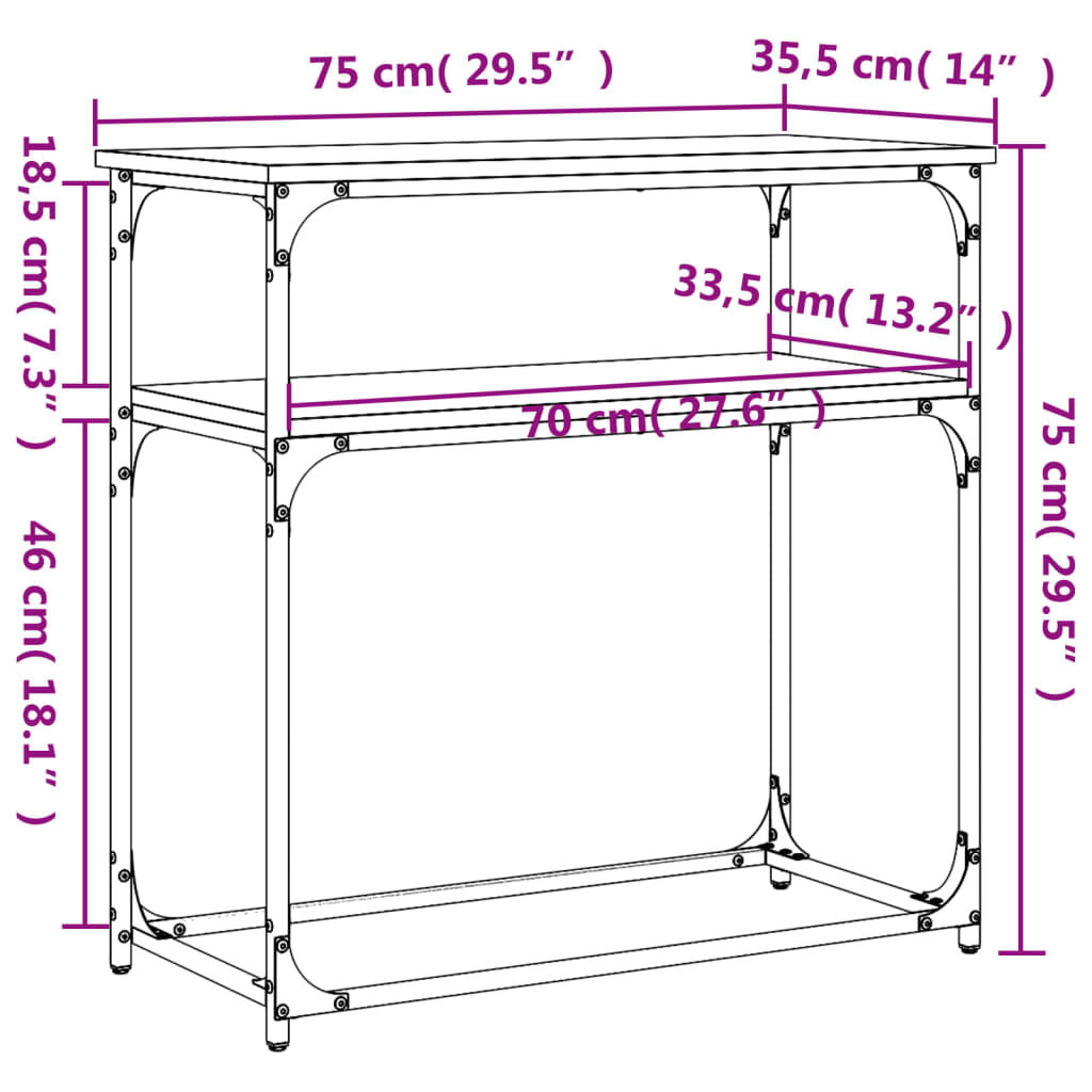 vidaXL Τραπέζι Κονσόλα Sonoma Δρυς 75x35,5x75 εκ. Επεξεργασμένο Ξύλο