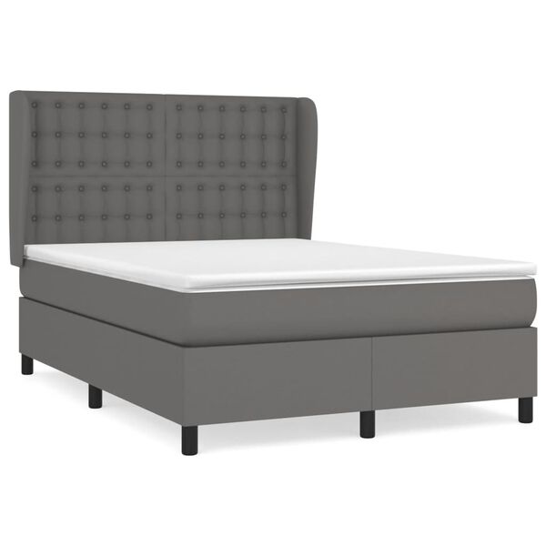 vidaXL Κρεβάτι Boxspring με Στρώμα Γκρι 140x190εκ. από Συνθετικό Δέρμα