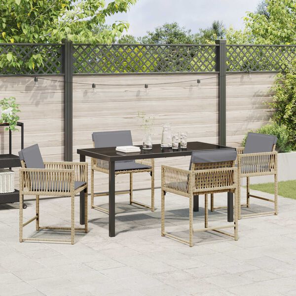 vidaXL Σέτ φαγητού για κήπο 5 pcs Μπεζ συνθετικό ρατάν