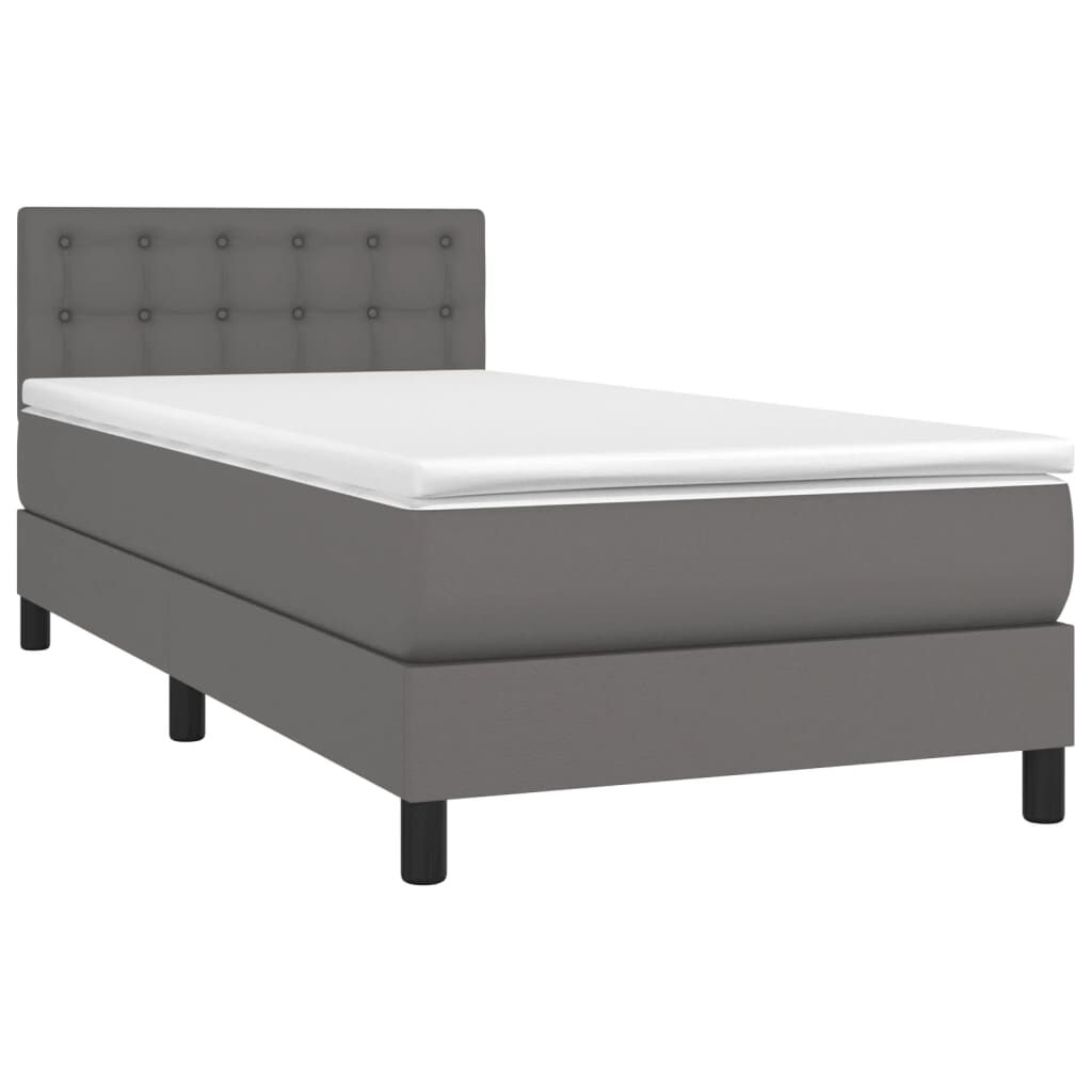 vidaXL Κρεβάτι Boxspring με Στρώμα & LED Γκρι 90x200 εκ. Συνθ. Δέρμα