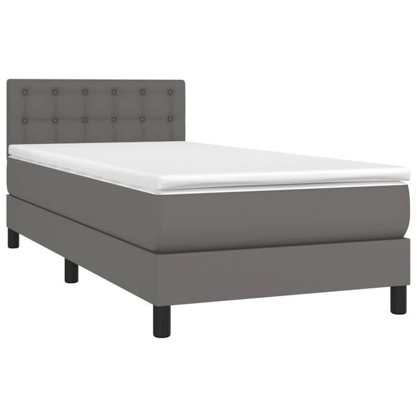 vidaXL Κρεβάτι Boxspring με Στρώμα & LED Γκρι 90x200 εκ. Συνθ. Δέρμα
