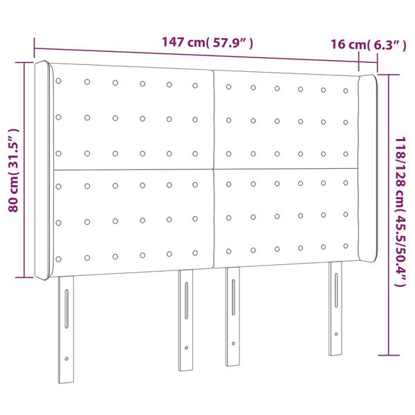 vidaXL Κεφαλάρι Κρεβατιού LED Σκούρο Γκρι 147x16x118/128εκ. Υφασμάτινο