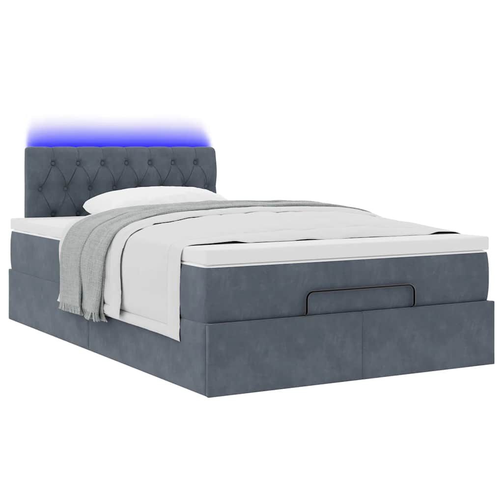 vidaXL Οθωμανικό κρεβάτι με στρώμα & LEDs Σκούρο γκρι 120x190cm Velvet