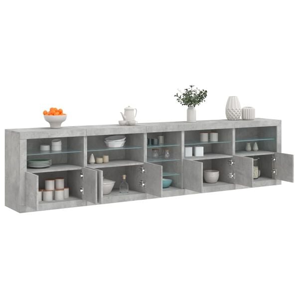 vidaXL Μπουφές με LED Γκρι Σκυροδέματος 283 x 37 x 67 εκ.