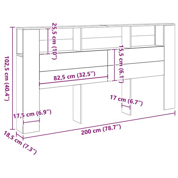 vidaXL Κεφαλάρι Με Αποθηκευτικό Χώρο 200x18,5x102,5 εκ. Επεξ. Ξύλο