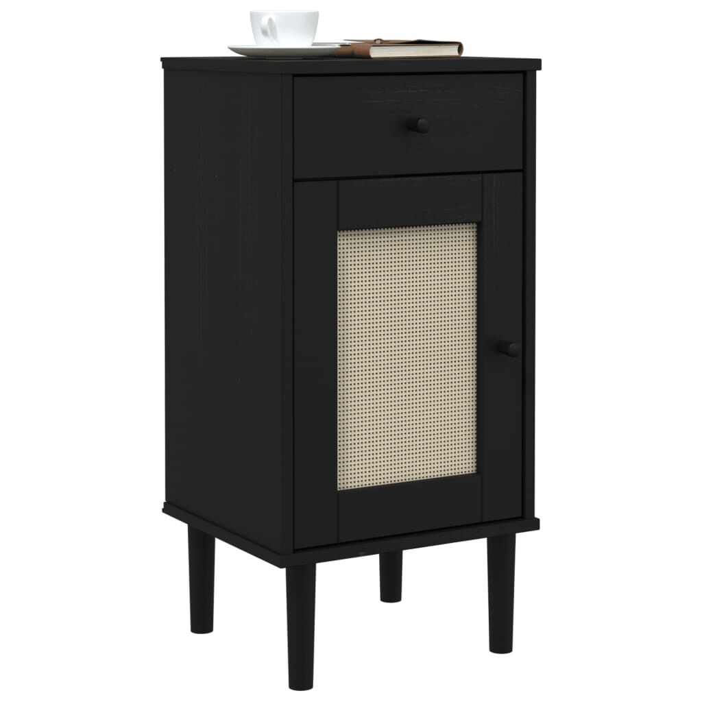 vidaXL Κομοδίνο SENJA Μαύρο Όψη Ρατάν 40x35x80εκ από Μασίφ Ξύλο Πεύκου