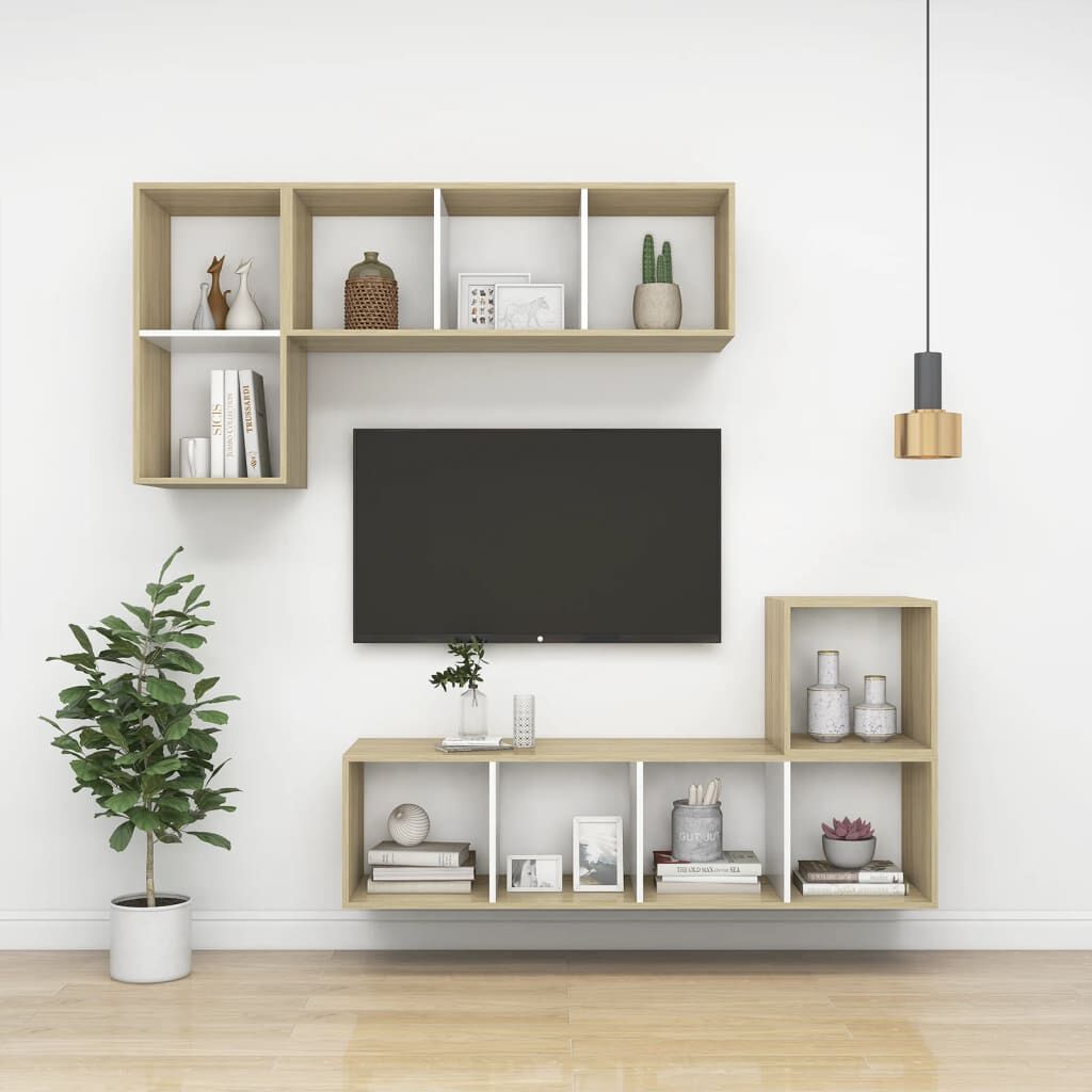 vidaXL Ντουλάπια Τοίχου 2 τεμ. Λευκά / Δρυς 37x37x37εκ. από Επεξ. Ξύλο