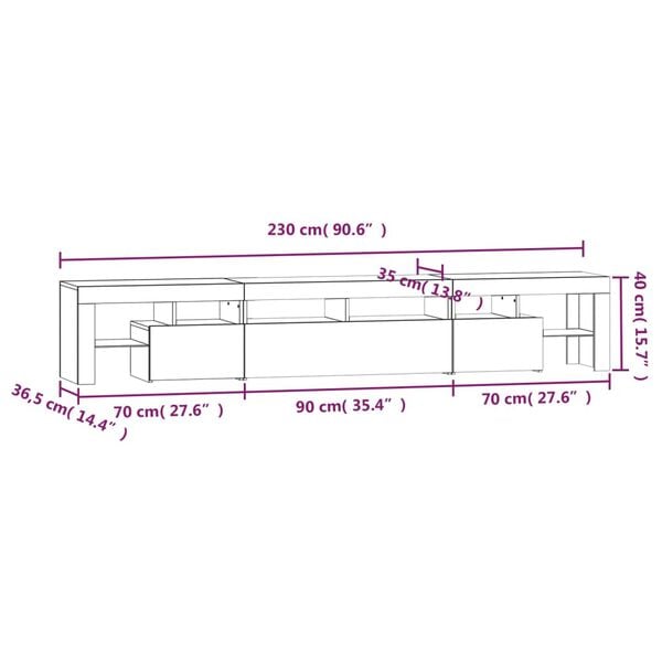 vidaXL Έπιπλο Τηλεόρασης με LED Γκρι Σκυροδέματος 230x36,5x40 εκ.