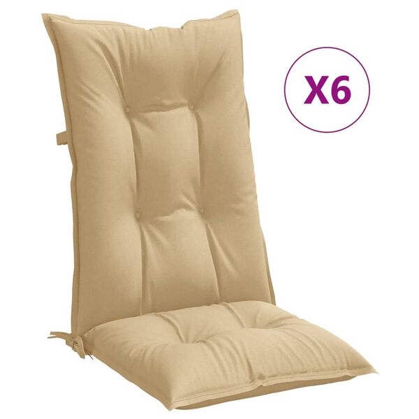 vidaXL Μαξιλάρια Καρέκλας με Πλάτη 6 τεμ. Μπεζ 120x50x7 εκ. Ύφασμα