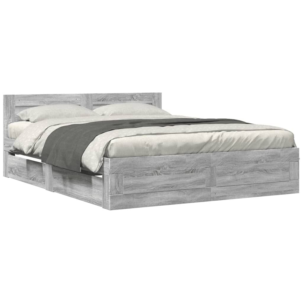vidaXL Πλαίσιο Κρεβατιού με Κεφαλάρι Γκρι Sonoma 150x200εκ. Επεξ. Ξύλο