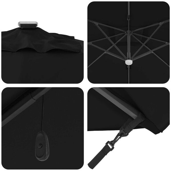 vidaXL Ρόμα Παρασόλ με LED, Μαύρο, 286 x 285 x 270 εκ, από Αλουμίνιο.