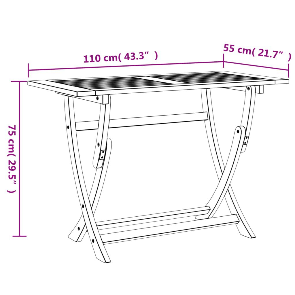 vidaXL Τραπέζι Κήπου Πτυσσόμενο 110x55x75 εκ. Μασίφ Ξύλο Ακακίας