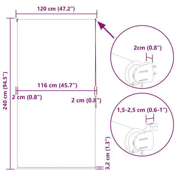 vidaXL Κουρτίνα Μπάνιου Ρολό 120x240 εκ. Πλάτος υφάσματος 116 εκ.