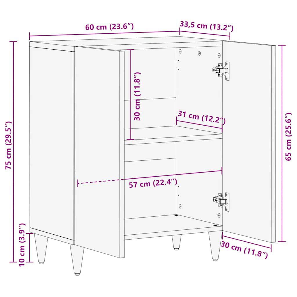 vidaXL Sideboard ανοιχτό γκρι 60x33,5x75 cm μασίφ ξύλο Mango