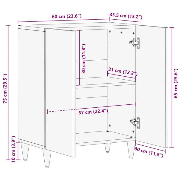 vidaXL Sideboard ανοιχτό γκρι 60x33,5x75 cm μασίφ ξύλο Mango