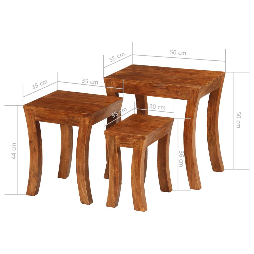vidaXL Τραπεζάκια Ζιγκόν 3 τεμ. Καφέ 50x35x50 εκ. Μασίφ Ξύλο Ακακίας