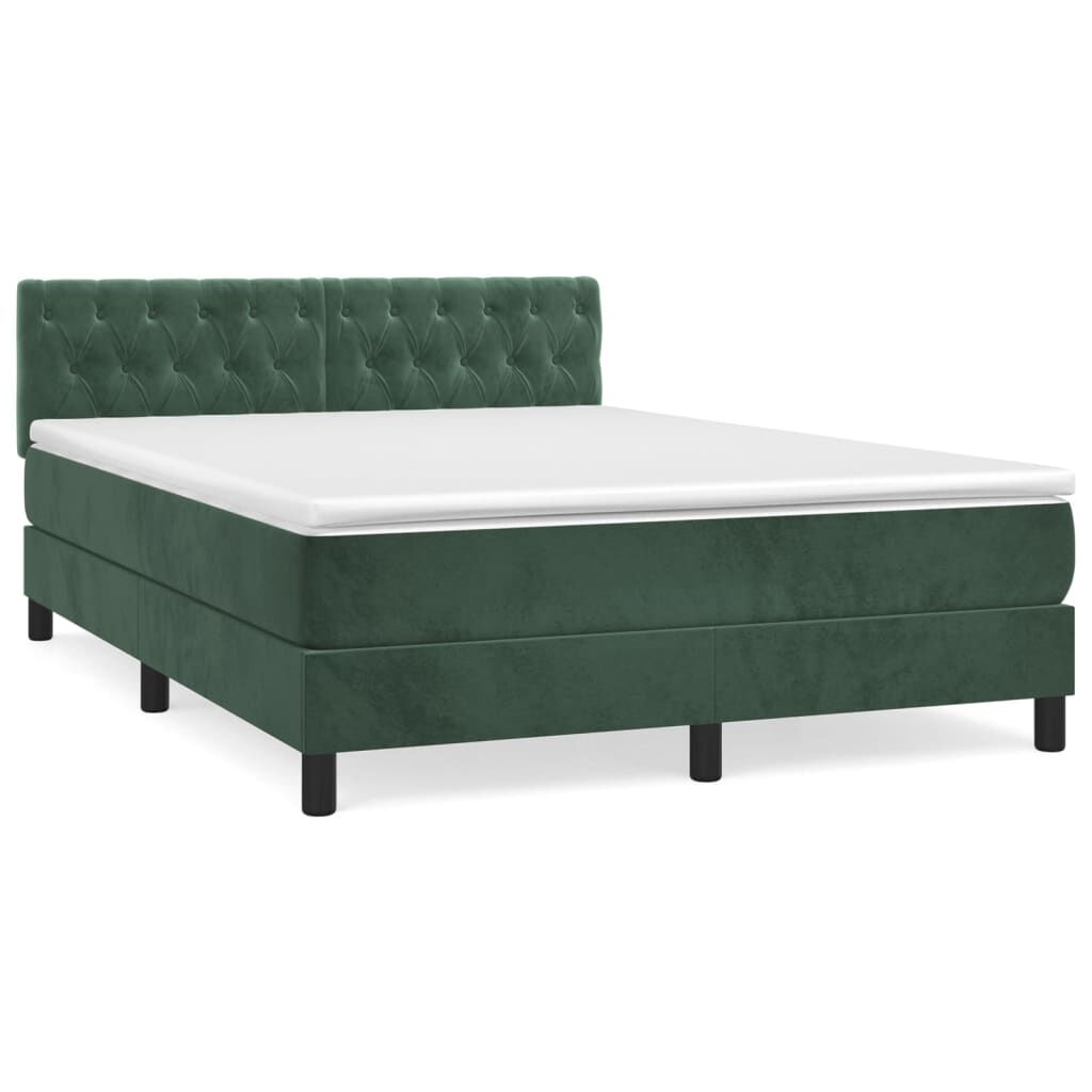 vidaXL Κρεβάτι Boxspring με Στρώμα Σκούρο Πράσινο 140x200εκ. Βελούδινο