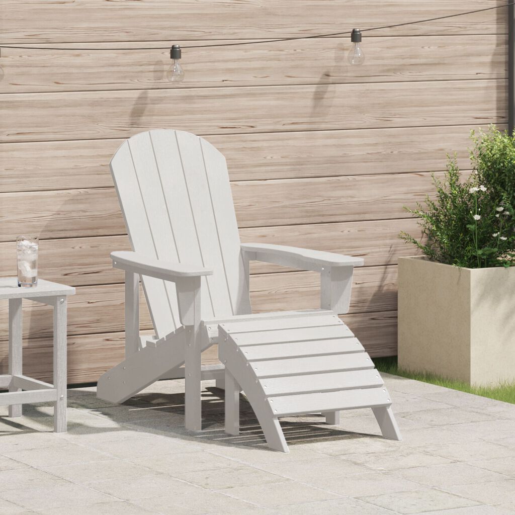 vidaXL Καρέκλα Adirondack με Υποπόδιο Λευκή HDPE