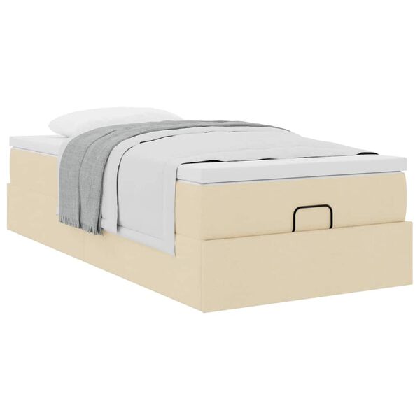 vidaXL Οθωμανικό κρεβάτι με στρώμα Cream 90x200cm ύφασμα