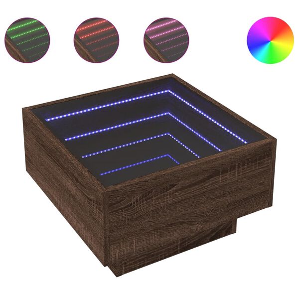 vidaXL Τραπεζάκι Σαλονιού με LED Δρυς 50x50x30 εκ. Επεξεργασμένο Ξύλο