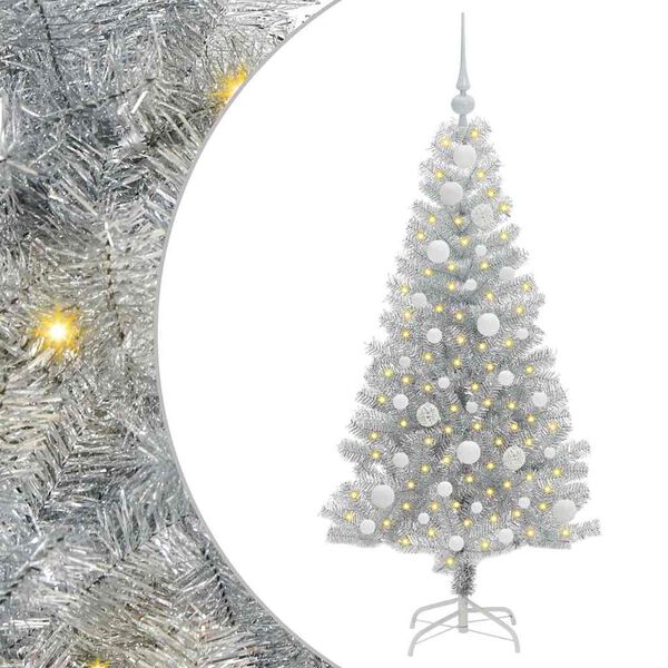 vidaXL Χριστουγεννιάτικο Δέντρο με 150 LED με βάση Ασημί 120 cm PET