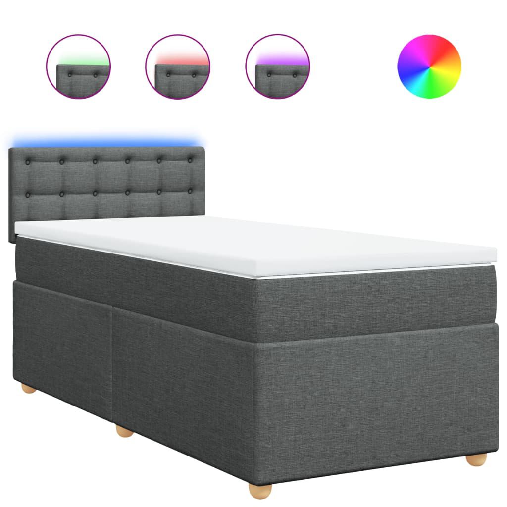 vidaXL Κρεβάτι Boxspring με Στρώμα Σκούρο Γκρι 90x200 εκ. Υφασμάτινο