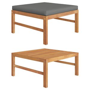 vidaXL Υποπόδιο απο Μασίφ Ξύλο Teak με Σκούρο Γκρι Μαξιλάρι