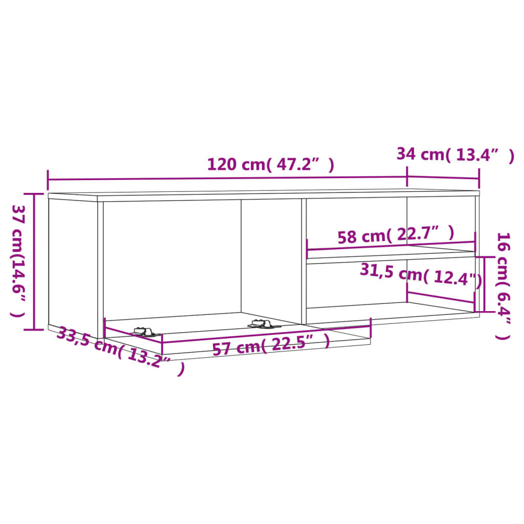 vidaXL Έπιπλο Τηλεόρασης Καφέ Δρυς 120x34x37 εκ. Επεξ. Ξύλο