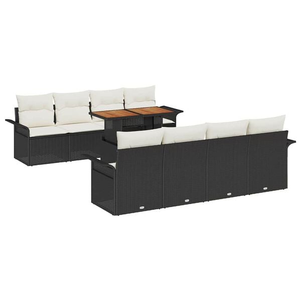 vidaXL Σετ Καναπέ Κήπου με αποθήκευση 9 pcs Μαύρο Πολυ ράταν