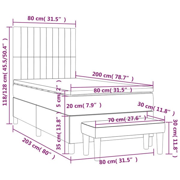 vidaXL Κρεβάτι Boxspring με Στρώμα Κρεμ 80 x 200 εκ. Υφασμάτινο