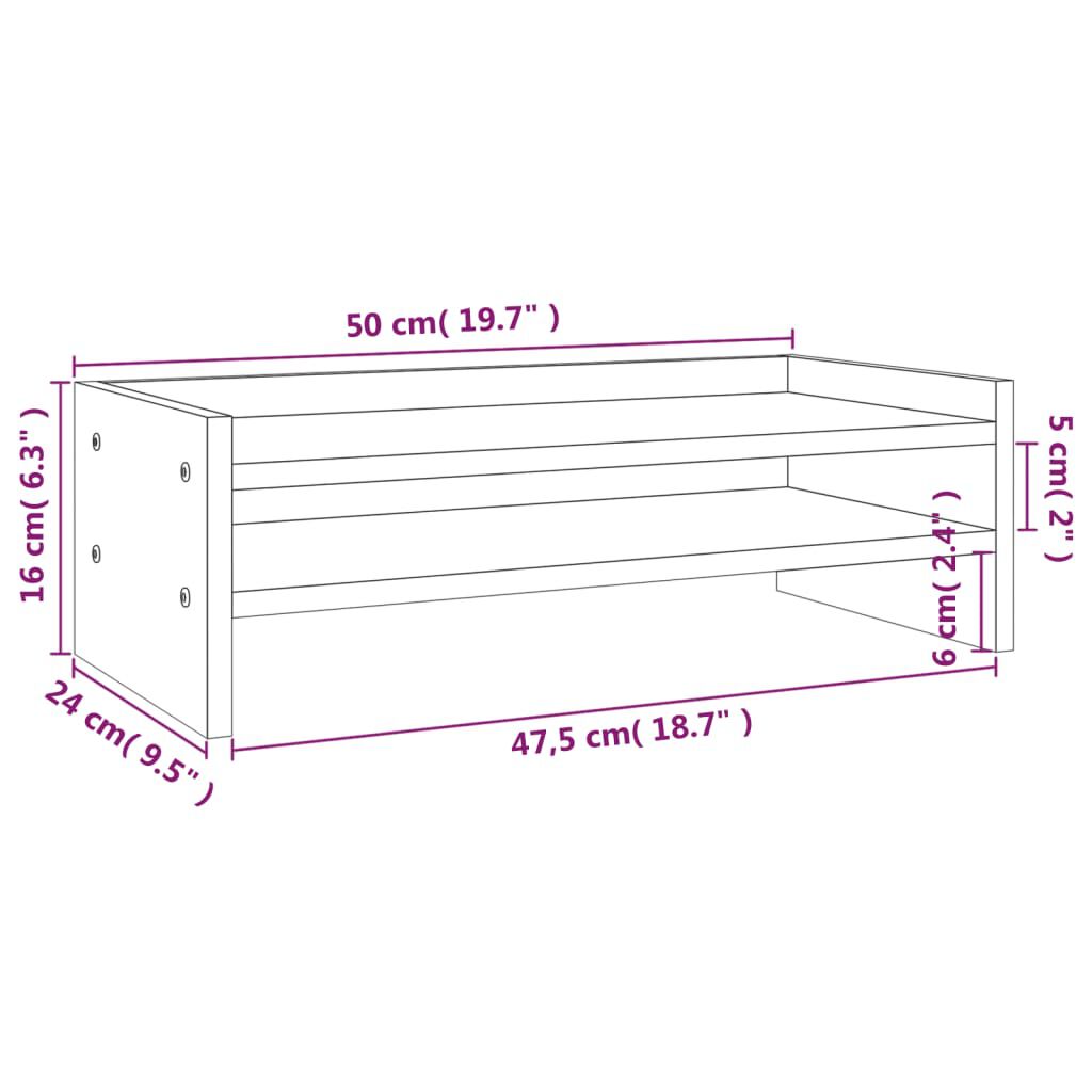 vidaXL Βάση Οθόνης Γκρι 50 x 24 x 16 εκ. από Μασίφ Ξύλο Πεύκου