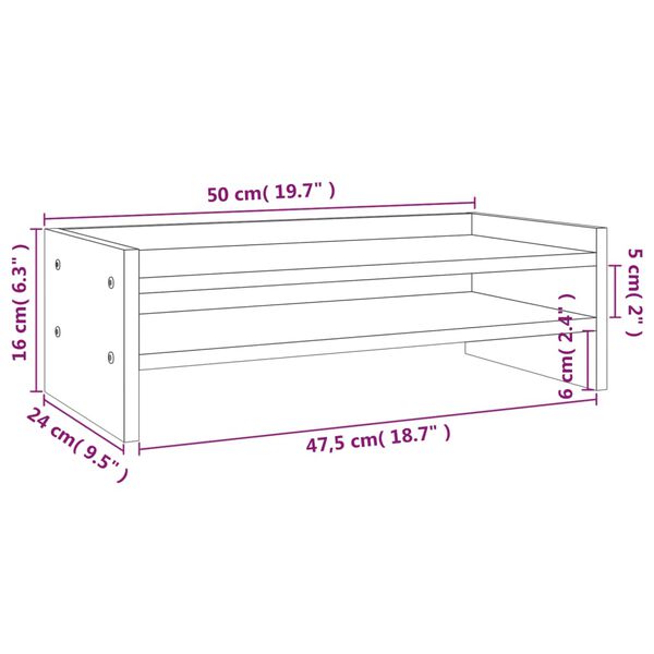 vidaXL Βάση Οθόνης Γκρι 50 x 24 x 16 εκ. από Μασίφ Ξύλο Πεύκου