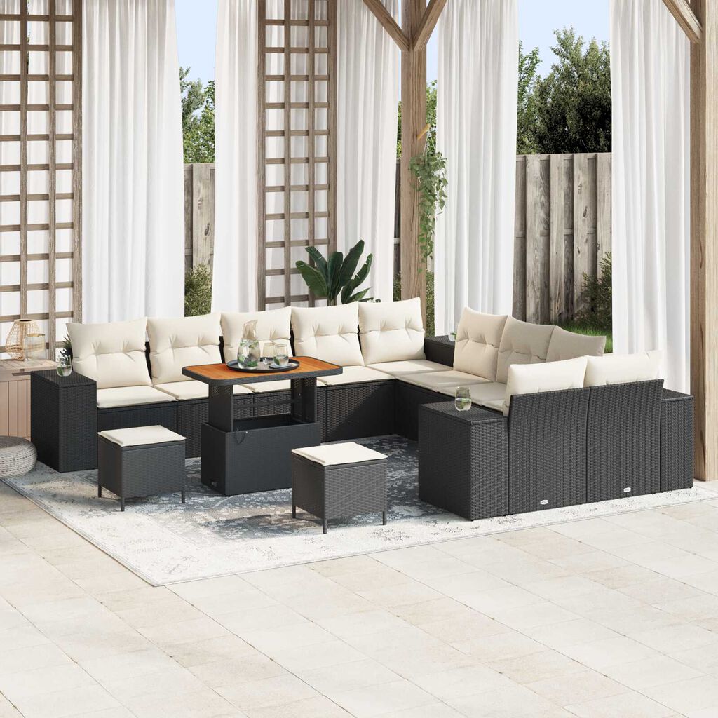 vidaXL Σετ Καναπέ Κήπου Ρυθμιζόμενο ύψος 13 pcs Μαύρο συνθετικό ρατάν