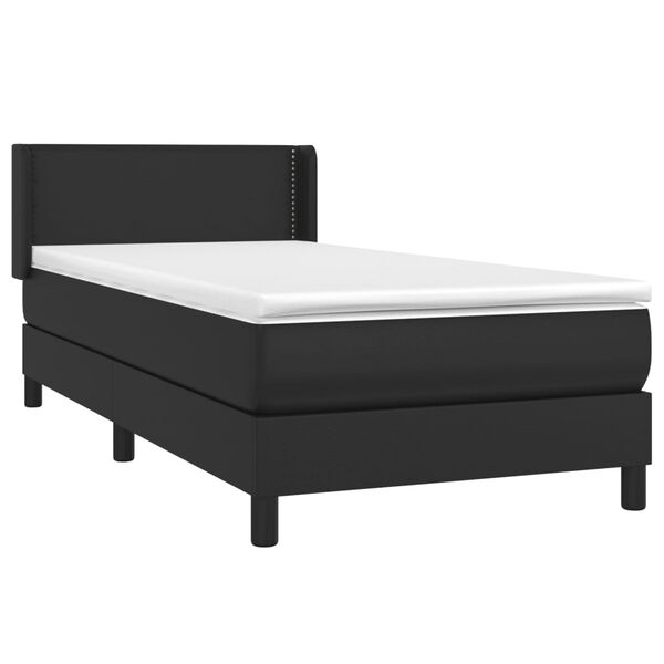 vidaXL Κρεβάτι Boxspring με Στρώμα Μαύρο 90x190εκ. από Συνθετικό Δέρμα