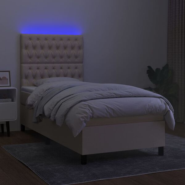 vidaXL &Kappa;&rho;&epsilon;&beta;ά&tau;&iota; Boxspring &mu;&epsilon; &Sigma;&tau;&rho;ώ&mu;&alpha; & LED &Kappa;&rho;&epsilon;&mu; 90x190 &epsilon;&kappa;. &Upsilon;&phi;&alpha;&sigma;&mu;ά&tau;&iota;&nu;&omicron;